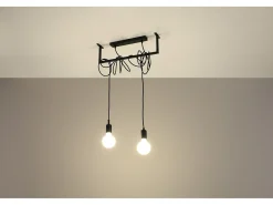 Sospensione Moderna Barra Dritta 2 Luci Nero E27 Colgante moderno de barra recta 2 luces Negro E27