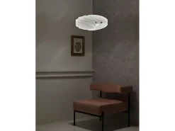 Sospensione Moderna Flat Polilux ® Bianco E Metallo Cromo 1 Luce E27 D50Cm