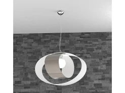 Sospensione Moderna Lap Metallo Bianco E Vetro Tortora 1 Luce E27 52Cm