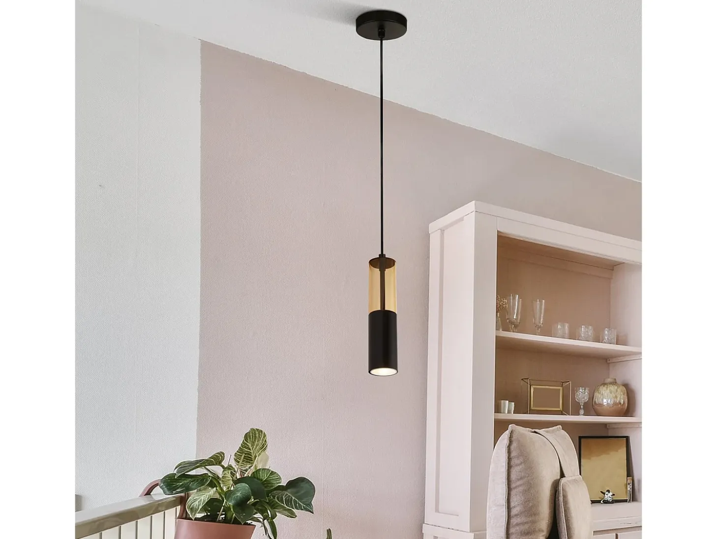 Sospensione Moderna Merrygold Acciaio Nero Ambra 1 Luce Gu10