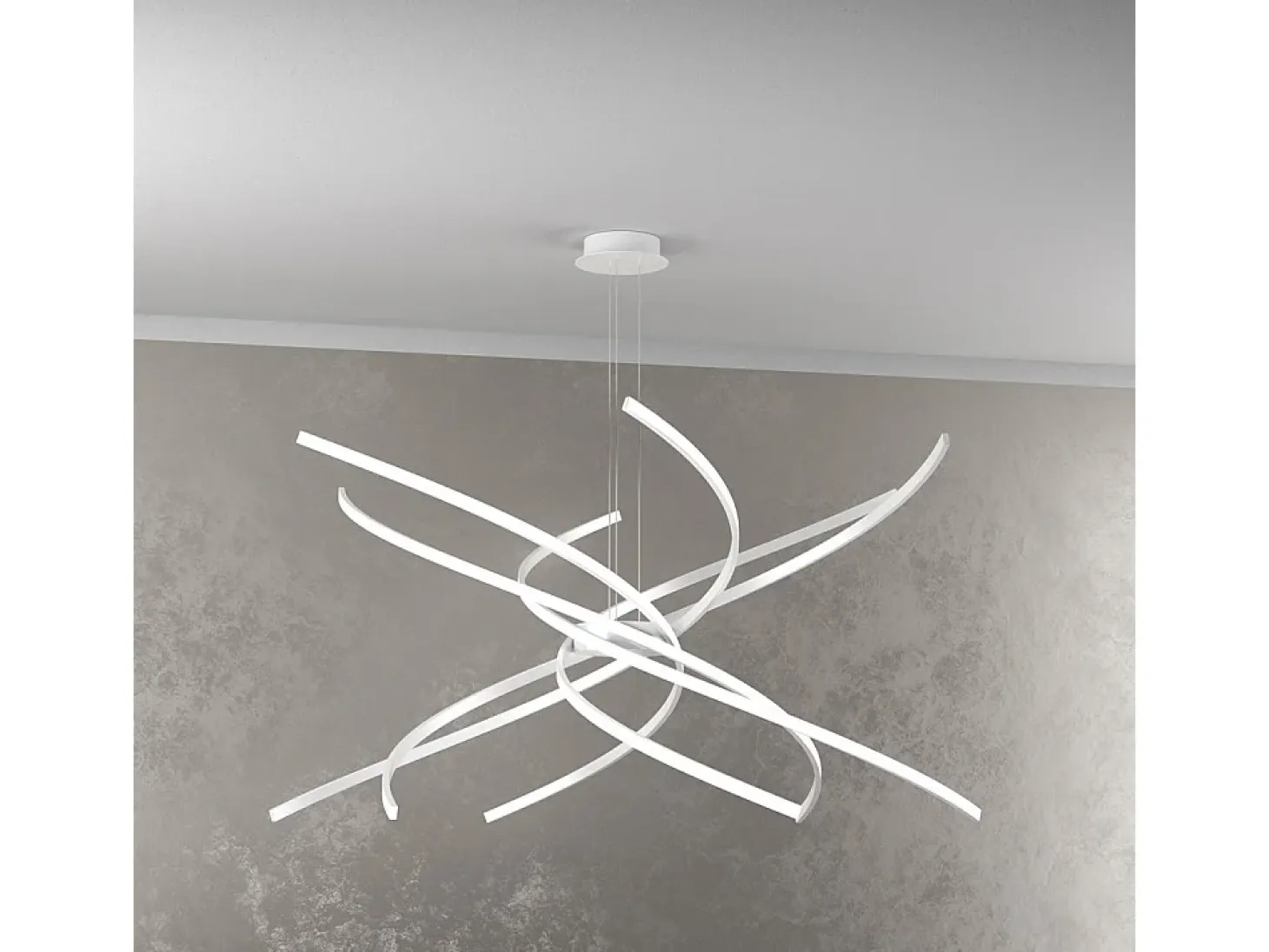 Sospensione Moderna Tornado Alluminio Bianco Led 88W D.100Cm Luce Calda
