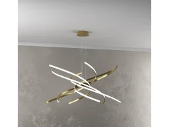 Sospensione Moderna Tornado Alluminio Oro Brunito Led 69W D.80Cm Luce Calda