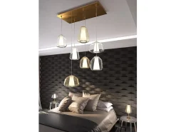 Sospensione Ottone Sat. 7 Luci Rettangolare Vetri (Alpha Tr + Am) (Beta 1X Tr + 2X Am) (Gamma Am + Tr)