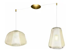 Sospensione Ottone Sat. 2 Luci Spostabile Vetri Alpha + Gamma Ambra