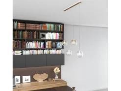 Sospensione Ottone Sat. 4 Luci Rettangolare Vetri 2X Tr + 2X Am