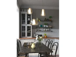 Sospensione Ottone Sat. 3 Luci Spostabile Vetri Alpha + Beta + Gamma Ambra