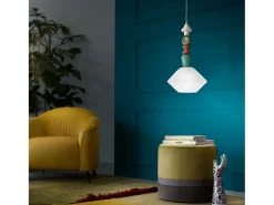 Sospensione Piccola Vintage Decò Lariat Ceramica Bianco Latte 1 Luce E27