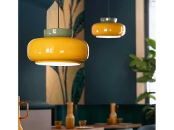 Sospensione Vintage Decò Maracana Ceramica-Vetro Giallo-Verde 1 Luce E27