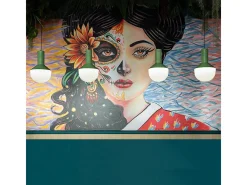 Sospensione Vintage Grande Decò Selaron Ceramica Verde Salvia 1 Luce E27