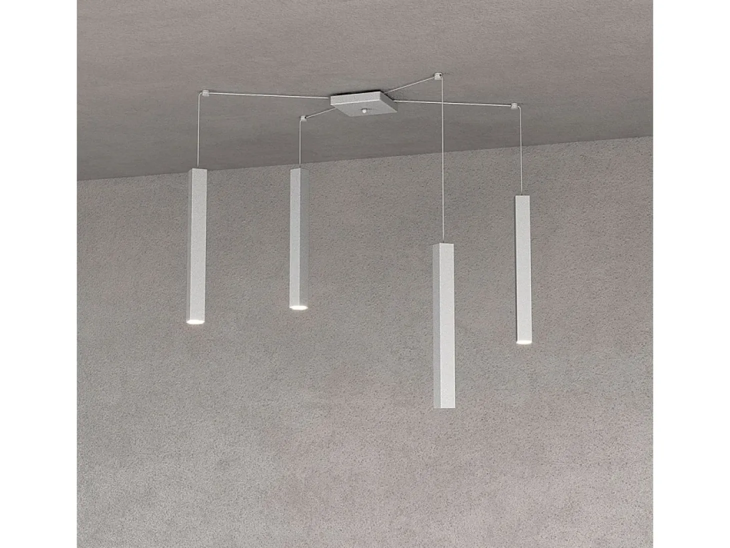 Square Tube Sospensione 4 Luci Grigio Cavo Cm.250 Con Base