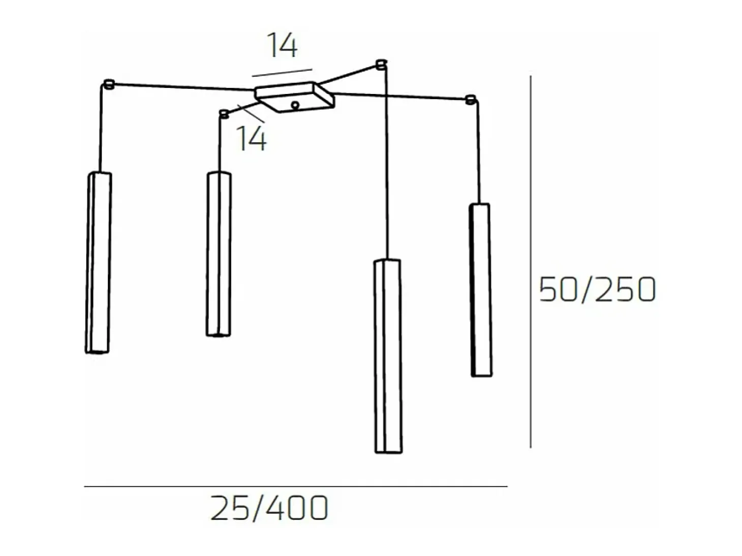Square Tube Sospensione 4 Luci Grigio Cavo Cm.250 Con Base