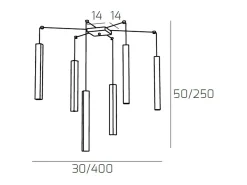 Square Tube Sospensione 6 Luci Marrone Cavo Cm.250 Con Base