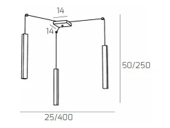 Square Tube Sospensione 3 Luci Sabbia Cavo Cm.250 Con Base