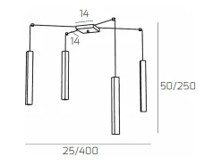 Square Tube Sospensione 4 Luci Nero Cavo Cm.250 Con Base