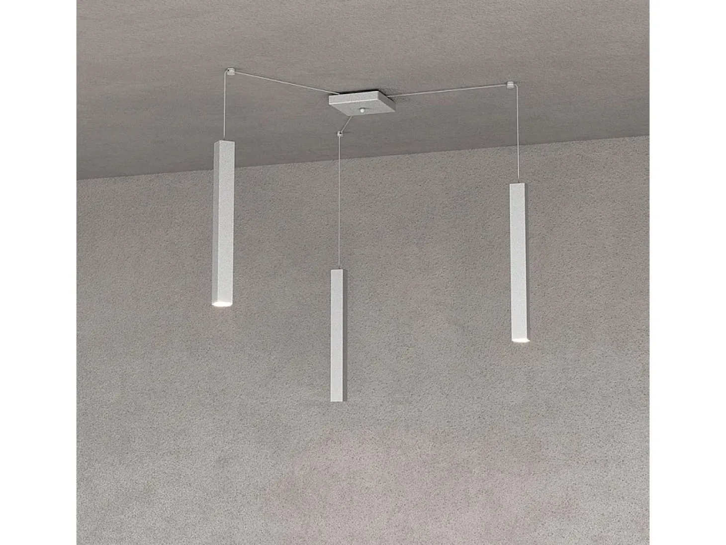Square Tube Sospensione 3 Luci Grigio Cavo Cm.250 Con Base