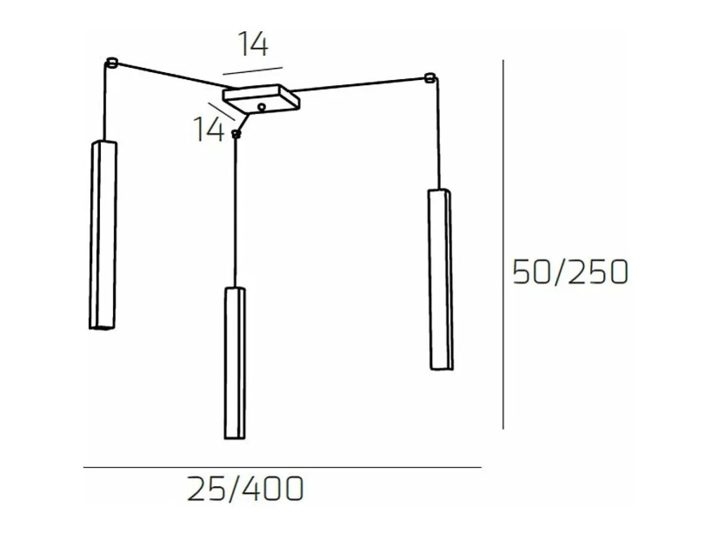Square Tube Sospensione 3 Luci Grigio Cavo Cm.250 Con Base