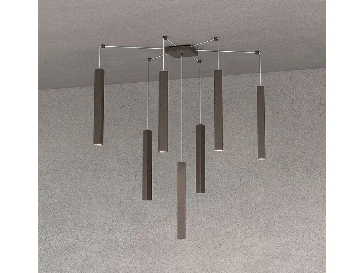 Square Tube Sospensione 7 Luci Marrone Cavo Cm.250 Con Base