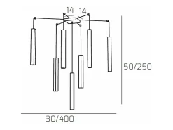 Square Tube Sospensione 7 Luci Marrone Cavo Cm.250 Con Base