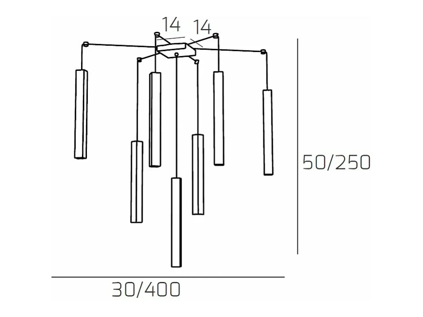 Square Tube Sospensione 7 Luci Marrone Cavo Cm.250 Con Base