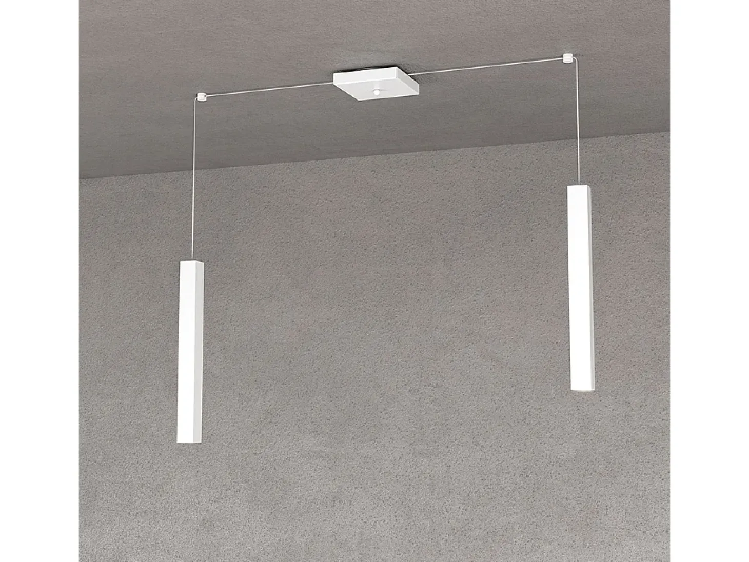 Square Tube Sospensione 2 Luci Bianco Cavo Cm.250 Con Base