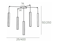 Square Tube Sospensione 5 Luci Bianco Cavo Cm.250 Con Base
