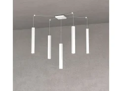 Square Tube Sospensione 5 Luci Bianco Cavo Cm.250 Con Base