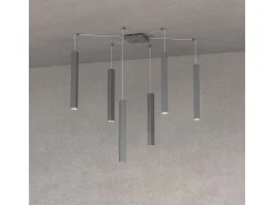 Square Tube Sospensione 6 Luci Grigio Antracite Cavo Cm.250 Con Base