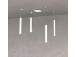 Square Tube Sospensione 4 Luci Bianco Cavo Cm.250 Con Base