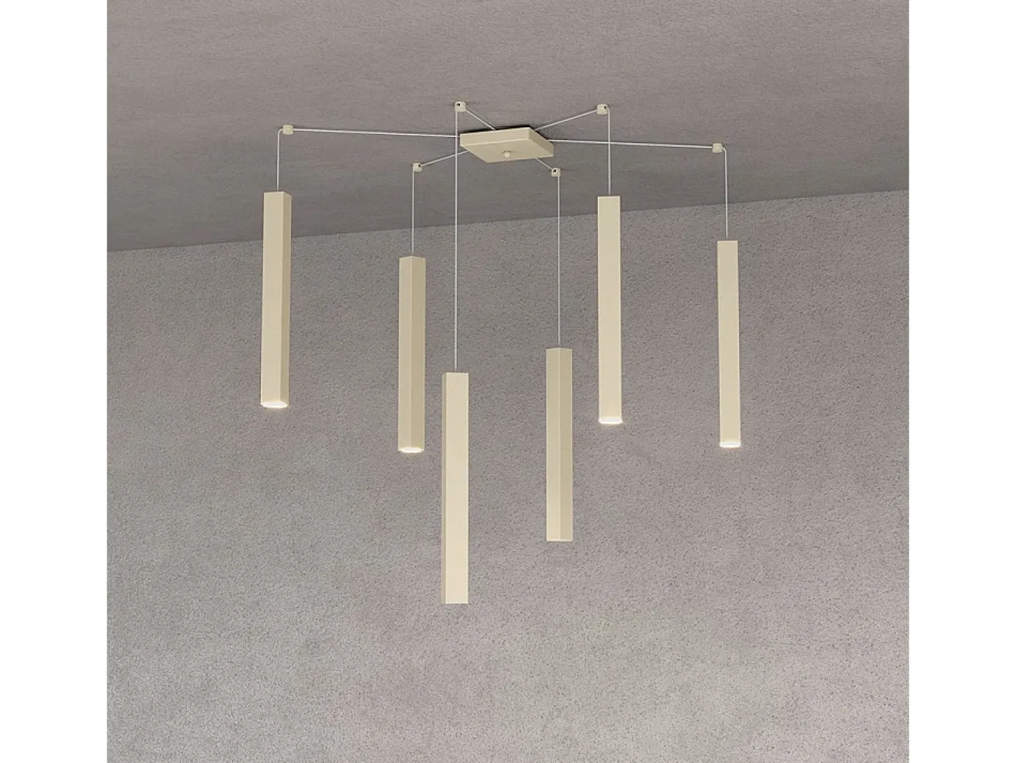 Square Tube Sospensione 6 Luci Sabbia Cavo Cm.250 Con Base