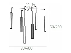 Square Tube Sospensione 6 Luci Sabbia Cavo Cm.250 Con Base