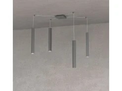 Square Tube Sospensione 4 Luci Grigio Antracite Cavo Cm.250 Con Base