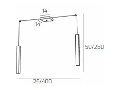 Square Tube Sospensione 2 Luci Nero Cavo Cm.250 Con Base