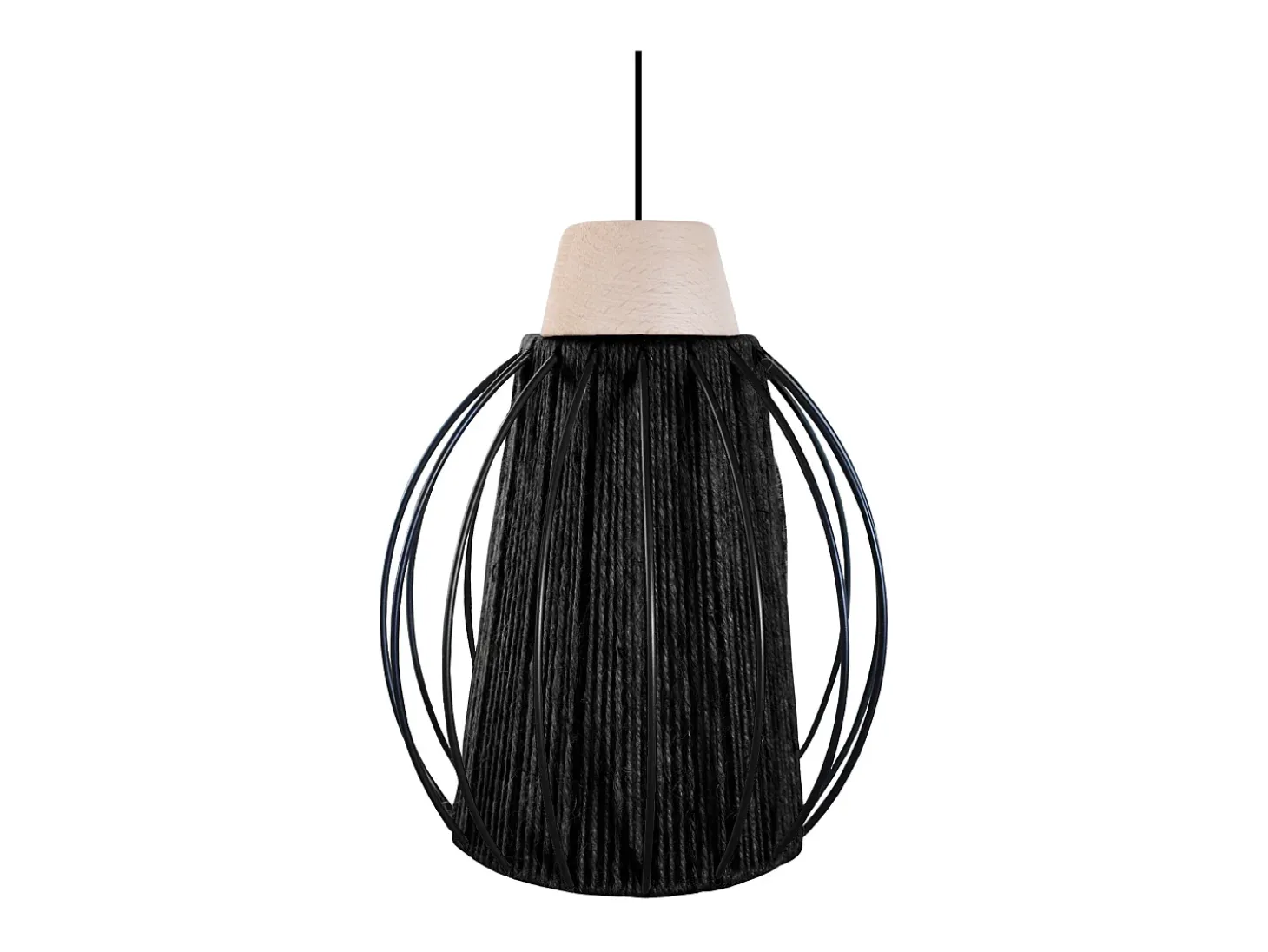 Suspensión TOSEL ,metal, fibra,Negro ,A90xD 20x P 20cm