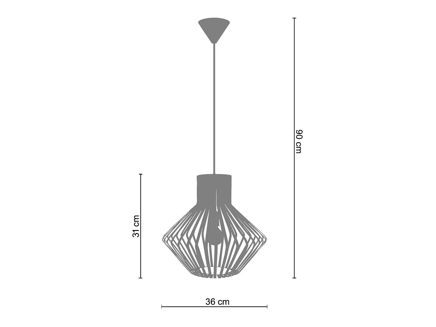 Suspensión TOSEL ,metal,Gris ,A 90x D36xP36cm