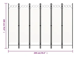 Tabique divisorio de 6 paneles, blanco, 240 x 180 cm