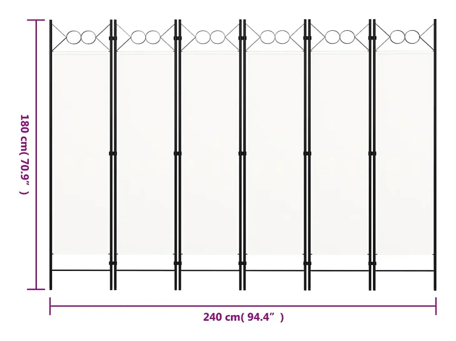 Tabique divisorio de 6 paneles, blanco, 240 x 180 cm