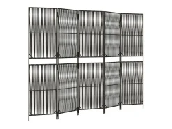 Tabique divisorio de 5 paneles de mimbre de resina gris