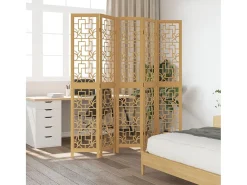 Tabique divisorio de 5 paneles en madera maciza de paulownia marrón