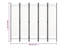 Tabique divisorio de 5 paneles, blanco, 200x180 cm