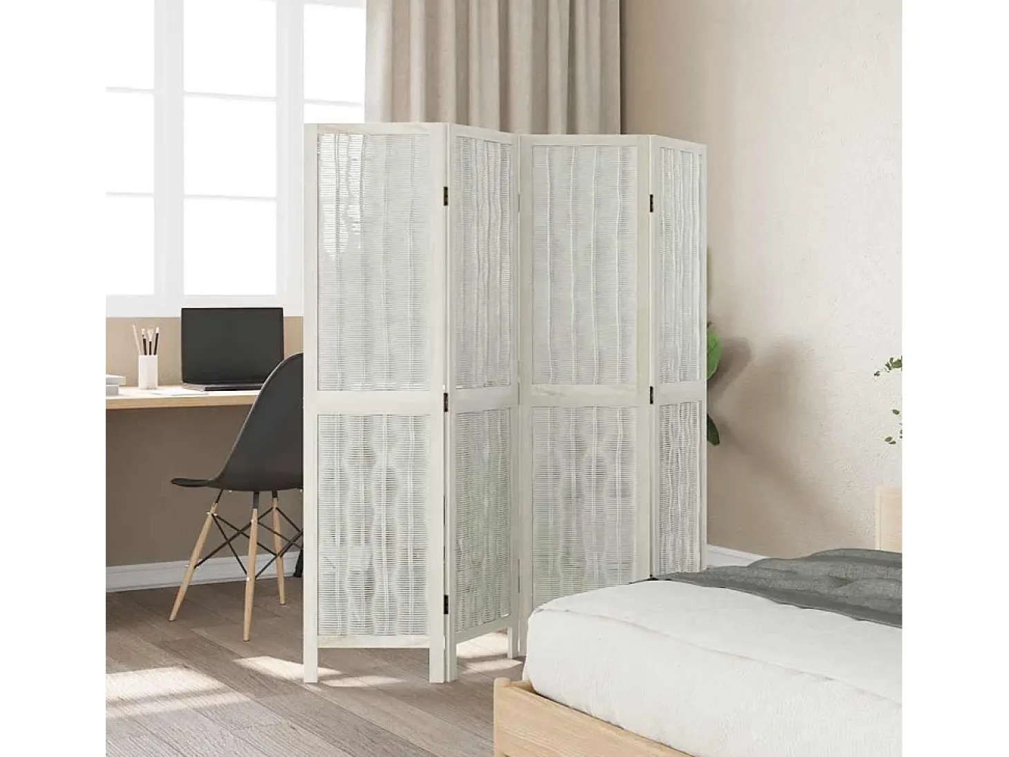 Tabique divisorio de 4 paneles en madera maciza de paulownia blanca