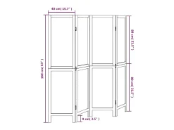 Tabique divisorio de 4 paneles en madera maciza de paulownia blanca