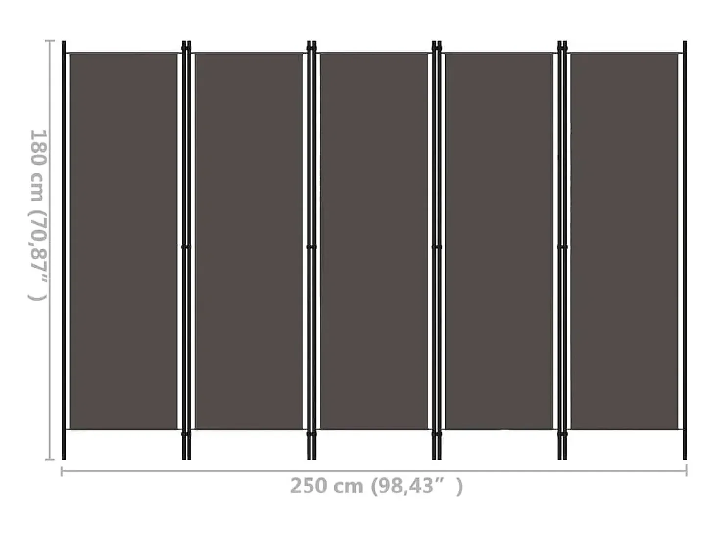 Tabique divisorio de 5 paneles Antracita 250x180 cm