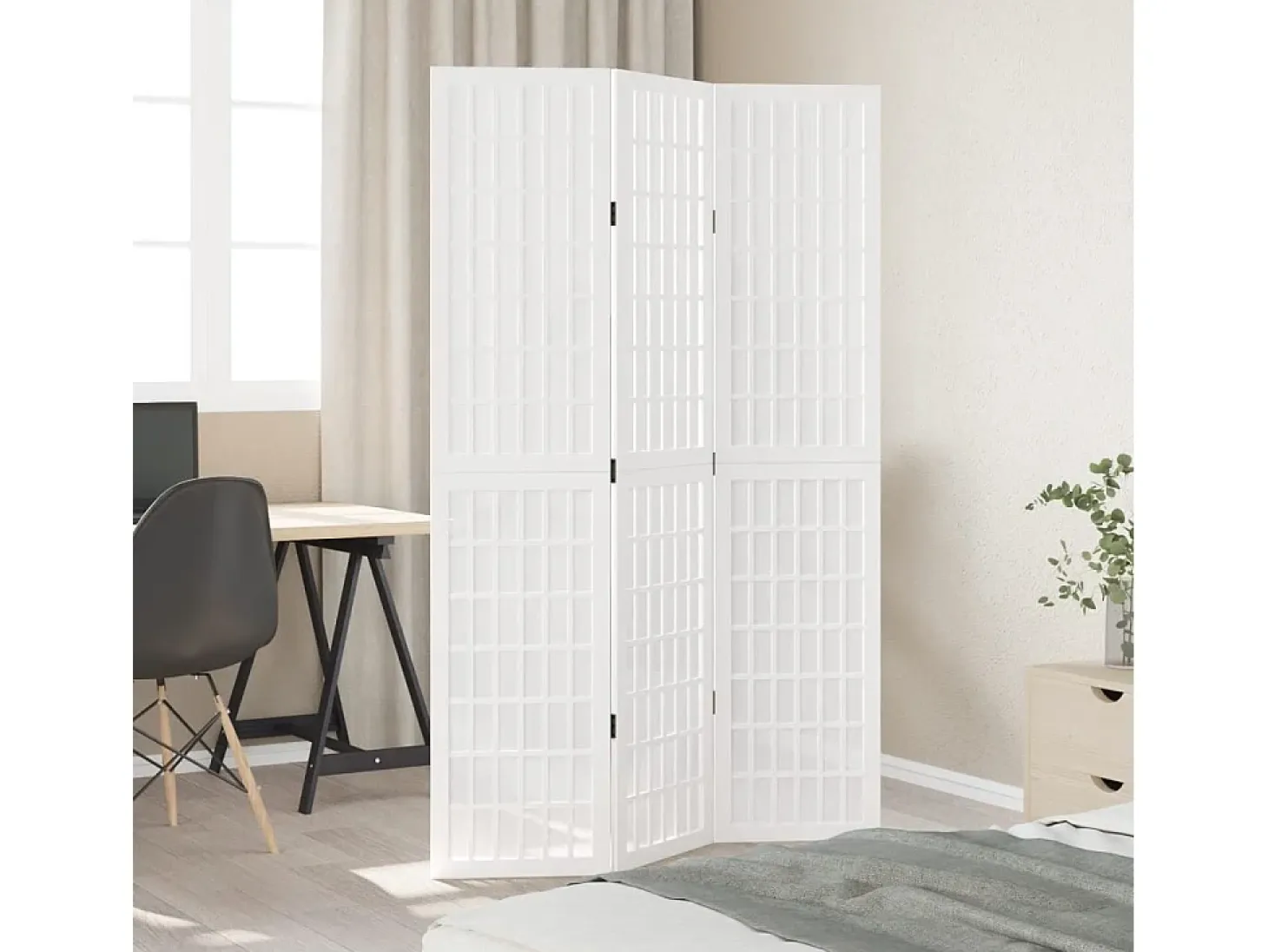Tabique divisorio de 3 paneles en madera maciza de paulownia blanca