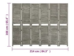 Tabique divisorio de 6 paneles Gris 214x166 cm Madera maciza