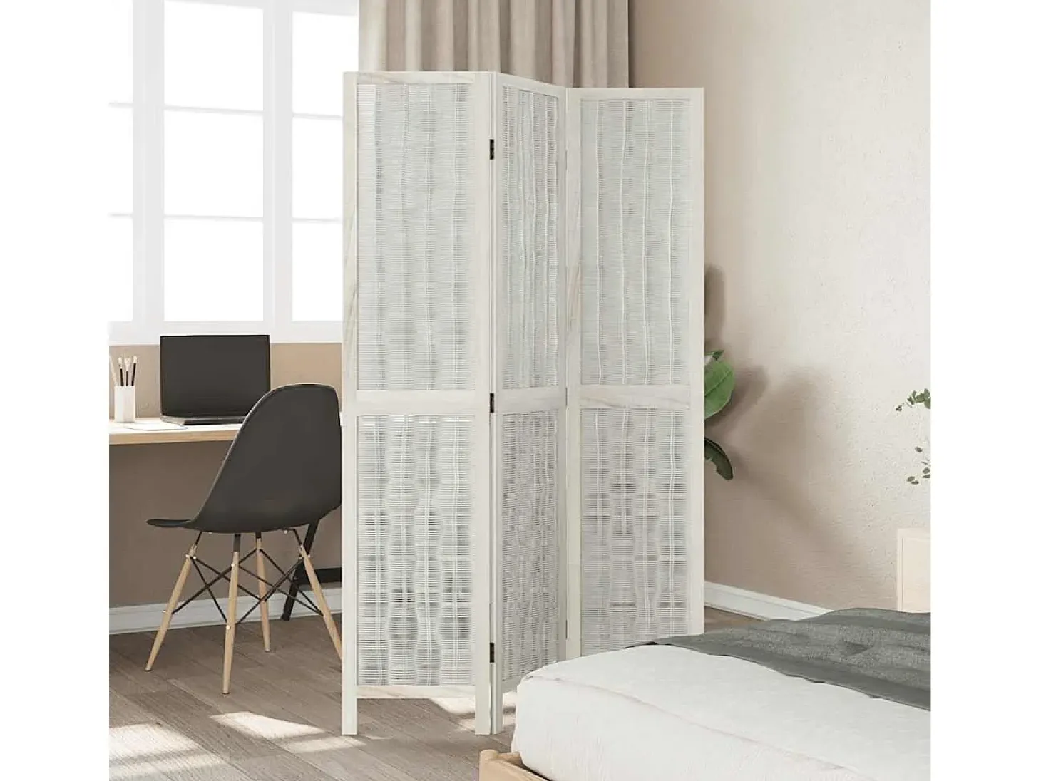 Tabique divisorio de 3 paneles en madera maciza de paulownia blanca