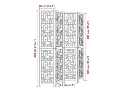 Tabique divisorio de 4 paneles en madera maciza de paulownia marrón