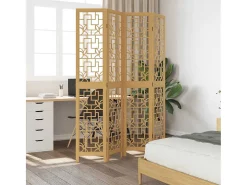 Tabique divisorio de 4 paneles en madera maciza de paulownia marrón
