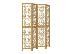 Tabique divisorio de 4 paneles en madera maciza de paulownia marrón