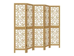 Tabique divisorio de 5 paneles en madera maciza de paulownia marrón