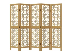 Tabique divisorio de 5 paneles en madera maciza de paulownia marrón